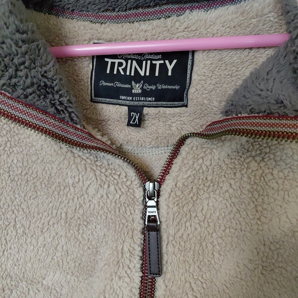Trinity Mens Sherpa Fleece Quarter Zip Pullover Tan Size 2X